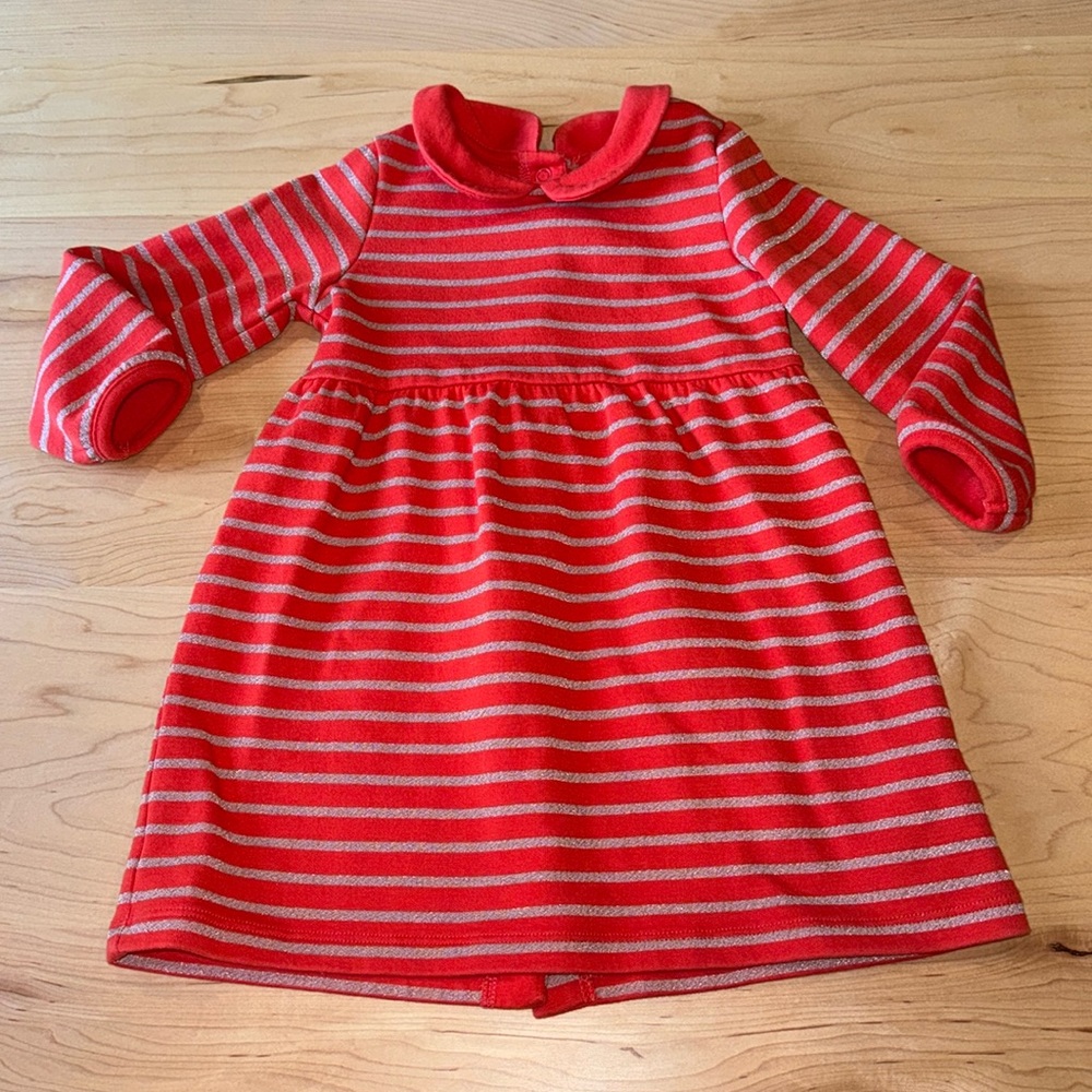 Baby Boden Girls Holiday Dress in Red and Gold Glitter Stripe 12-18 months